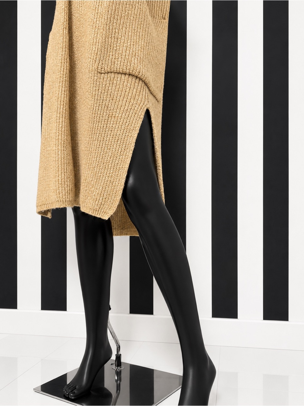 Meli Melo Ribbed Knit Hooded Cardigan - Beige - Picture 3 of 7